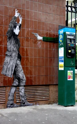 Levalet® | "Hold Up" - Sreet art mural graffitti creative intervention urban public spaces Paris