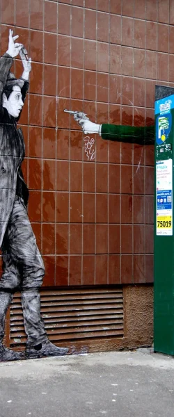 Levalet® | "Hold Up" - Sreet art mural graffitti creative intervention urban public spaces Paris